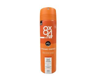 8X4 Deo Men N° 20 Dynamic Energy Deodorante spray da uomo con note aromatiche, 48h affidabile senza alluminio (ACH) per ogni tipo di pelle (150 ml)