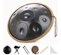 9/10/12 Note Steel Tongue Drum, Tamburo a Mano da 22 in, Strumento a Percussione, Classico Re Minore, Favorisce la Meditazione, per L'educazione Musicale, lo Yoga e L'intrattenimento-Black||12 Note