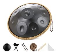 9/10/12 Note Steel Tongue Drum, Tamburo a Mano da 22 in, Strumento a Percussione, Classico Re Minore, Favorisce la Meditazione, per L'educazione Musicale, lo Yoga e L'intrattenimento-Black||10 Note
