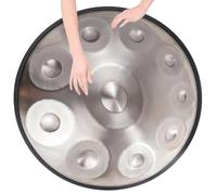 9/10/12 Note Strumento A Percussione Professionale Handpan Drum 22 Pollici Con Borsa Morbida Handpan, 2 Bacchette Handpan, Supporto Handpan E Panno Antipolvere(Silver,10 Notes (432Hz))