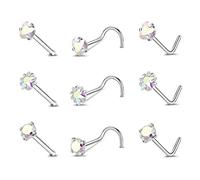 9-12PCS 20G Piercing Naso Acciaio Inossidabile Orecchini Naso Zircone Naso Vite Prigioniera Penetrante Naso Bone Set