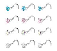 9-12PCS 20G Piercing Naso Acciaio Inossidabile Orecchini Naso Zircone Naso Vite Prigioniera Penetrante Naso Bone Set