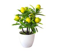 9.45-inch Artificial Potted Plants With White Pla-stic Pot - Fake Lemon Tree Bonsai - Beautiful Faux Mini Tree For Bedroom Shelf Home Office Decor (About 7 Lemons)
