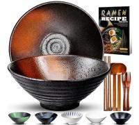 9.4Pollici 2 Set Ciotola Ramen In Ceramica(9 pezzi), Ciotola Di Pasta Giapponesi Con Ricette Forchetta Bacchette E Cucchiaio Per Spaghetti Zuppa Di Insalata Snack Bowl Regali Per Uomini Donne Di Casa