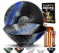 9.4Pollici 2 Set Ciotola Ramen In Ceramica(9 pezzi), Ciotola Di Pasta Giapponesi Con Ricette Forchetta Bacchette E Cucchiaio Per Spaghetti Zuppa Di Insalata Snack Bowl Regali Per Uomini Donne Di Casa