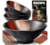 9.4Pollici 4 Set Ciotola Ramen In Ceramica(17 pezzi), Ciotola Di Pasta Giapponesi Con Ricette Forchetta Bacchette E Cucchiaio Per Spaghetti Zuppa Di Insalata Snack Bowl Regali Per Uomini Donne Di Casa