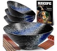 9.4Pollici 4 Set Ciotola Ramen In Ceramica(17 pezzi), Ciotola Di Pasta Giapponesi Con Ricette Forchetta Bacchette E Cucchiaio Per Spaghetti Zuppa Di Insalata Snack Bowl Regali Per Uomini Donne Di Casa
