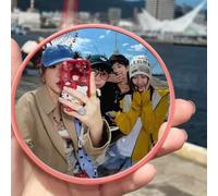 9,5 cm Grande Specchio Convesso da Selfie Classico Grigio con Cornice, Specchio Rotondo Riflettente Grandangolare Portatile per Registrazione di Impronta di Viaggio, Accessorio Fotografico per Coppie