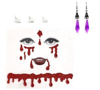 9 accessori per costume da vampiro di Halloween: gioielli per trucco da vampiro, 3 dimensioni di zanne e orecchini gotici per donne per feste di Halloween e cosplay