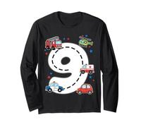 9 Anni Compleanno Kid Ambulanza Fire Truck Polizia Auto Maglia a Manica