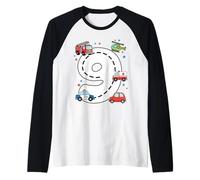 9 Anni Compleanno Kid Ambulanza Fire Truck Polizia Auto Maglia con Maniche Raglan
