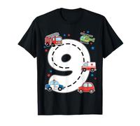 9 Anni Compleanno Kid Ambulanza Fire Truck Polizia Auto Maglietta