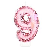 9 Anno Candele di Compleanno Numero 1, Candela Glitter Farfalla, Candela Compleanno Rose, Torta di Decorazione Compleanno per Donne e Ragazze