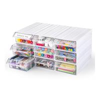 9 armadietti impilabili in plastica, da scrivania e a parete, 9 cassetti, con 18 divisori trasparenti, organizer multifunzione con 9 etichette per casa, ufficio, piccoli oggetti