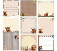 9 blocchetti di foglietti adesivi per animali domestici con mucca delle Highland e animali del fumetto, 7,6 x 7,6 cm, fiori di mucca, foglietti adesivi per bestiame, blocchi per appunti per scuola