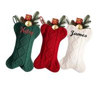 9 calze natalizie personalizzate a forma di osso da 41,5 cm, con nome personalizzato per la famiglia lavorata a maglia con nome per feste di Natale e decorazioni per la famiglia