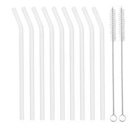 9 cannucce in vetro riutilizzabili, ecologiche, in vetro, con 2 spazzole per la pulizia, trasparenti, lunghezza 20 cm, perfette per tutte le bevande, latte (curvo)