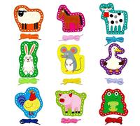 9 Carte per lacci per bambini, carte da cucito a doppia faccia su 9 carte a tema fattoria con 9 lacci colorati, giocattoli per lo sviluppo dell'immaginazione e attività educative e di apprendimento