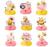 9 centrotavola a nido d'ape Happy 1st Bee Day Bumble Bee per la prima festa di compleanno, decorazioni da tavolo per baby shower, decorazioni da tavolo per baby shower, decorazioni per tavolo a forma