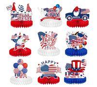9 centrotavola per il 4 luglio, decorazioni per la tavola patriottiche rosse, bianche e blu, centrotavola a nido d'ape per il giorno dell'indipendenza commemorativa per il 250° anniversario