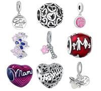 9 ciondoli europei per braccialetti Pandora, braccialetti fai da te, collane, gioielli regalo per compleanno, San Valentino, feste, Natale, festa della mamma, cuore, amore, mamma, famiglia