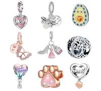 9 ciondoli europei per braccialetti Pandora, braccialetti fai da te, collane, gioielli regalo per compleanno, San Valentino, festa, Natale, festa della mamma, cuore, amore, mamma, famiglia, lucciola