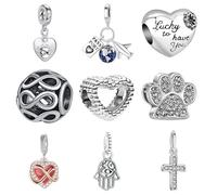9 ciondoli europei per braccialetti Pandora, braccialetti fai da te, collane, gioielli, regalo per compleanno, San Valentino, festa, Natale, festa della mamma, cuore, amore, zampa, croce