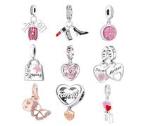 9 ciondoli europei per la creazione di bracciali, ciondoli rosa lucidi, per braccialetti fai da te, collane Pandora e gioielli