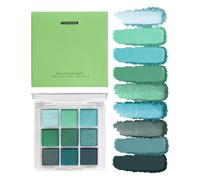 9-Color Green Glitter Eyeshadow Palette - 2.91x2.91x0.47in Pigmented Matte And Shimmer Makeup | Professional Eyeshadow Kit For Stage, Bold Eye Makeup, Party Looks, Photoshoots, Festivals, Cosplay
