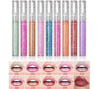 9 Colori Metallizzati Lip Gloss,Rossetto Liquido Luccicante,Impermeabile Glitter a Lunga Durata Altamente Pigmentato Coppa Antiaderente Lip Plumper Set Regalo Trucco