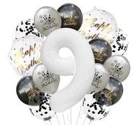 9° compleanno decorazione bianco numero 9 palloncino set nero e grigio stella stagnola palloncini in lattice 18 pollici Happy 9th Birthday palloncino rotondo decorazione per feste 9 anni decorazioni