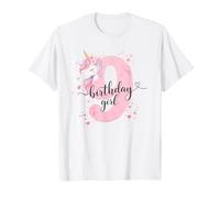 9° Compleanno Ragazza Unicorno Acquerello Rosa Numero 9 Maglietta