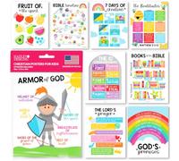 9 decorazioni colorate per la scuola domenicale per aula - Poster della scuola domenicale, poster cristiani, decorazione per aule cristiane, poster dei libri della Bibbia, 10 comandamenti per bambini