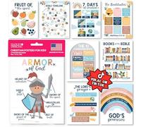 9 decorazioni per la scuola domenicale Boho per aula - Poster della scuola | 9 poster cristiani per bambini, libri della Bibbia, poster per decorazione in classe, 10 comandamenti