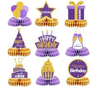 9 decorazioni per la tavola di compleanno viola e oro, centrotavola viola per tavolo a nido d'ape, decorazione per uomini, donne, ragazze, bambini, adolescenti, forniture per feste