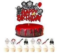 9 decorazioni per torte di Halloween topper per torta di Halloween a tema horror spettrale con personaggi iconici horror stile sanguinante Happy Birthday Cupcake topper feste di compleanno