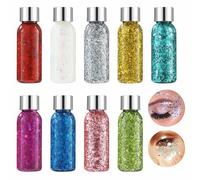 9 flaconi di gel glitterato per il corpo, glitter per il viso, glitter a lunga durata per unghie, viso, trucco per capelli, adatti per carnevale, ballo di fine anno, festa, Natale (9 colori)
