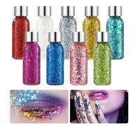 9 flaconi di gel glitterato per il corpo, glitterato per il viso con cucchiaio, glitter a lunga durata per viso, unghie, trucco per capelli, adatto per Natale, feste in maschera, trucco per feste, car