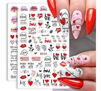 9 fogli di adesivi per nail art di San Valentino autoadesivi matrimonio cuore rosso amore bacio labbra rosa fiore forniture unghie nail art design decorazione accessori