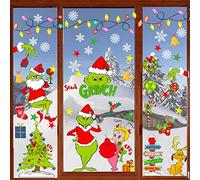 9 fogli di Natale Grinch, adesivi per finestra su entrambi i lati, motivo fiocchi di neve, autoadesivi per la casa, la scuola, le feste