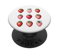 9 Fragole Illustrazione Arte Rosso & Rosa Amante Fragola PopSockets PopGrip Adesivo