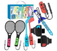 9 in 1 Accessori Sportivi compatibili per NS Switch, Set da Gioco con Golf Badminton Bundle Cinghie per Gambe Racchette da Tennis Spada Console Maniglia Grip Giochi Kit Sport Family Party Pack