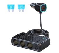 9-in-1 Caricabatteria Auto USB Sdoppiatore Accendisigari, 171W con 3 Prese e Doppia USB C 30W e QC3.0 18W con Interruttore Separato & LED Voltmetro per GPS, vari Smartphone, Tablet