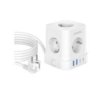9 in 1 cubo con USB C, 5 prese, presa multipla con interruttore, protezione da sovratensione con 4 USB, presa di distribuzione 2 m per casa (bianco)
