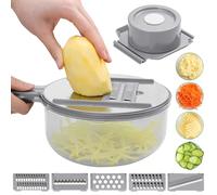 9 in 1 multifunzione mandolina affettatrice grattugia; affettatrice con contenitore; grattugia con contenitore; grattugia affettatrice per verdure; tritaverdure con contenitore (grigio)