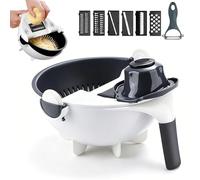 9 in 1 Vegetable Cutter with Drain Basket, Multifunctional Vegetable Cutter, Vegetable Grater with Rotatable Blades, Manual Kitchen Prep Tool (1Pcs)