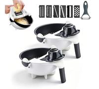 9 in 1 Vegetable Cutter with Drain Basket, Multifunctional Vegetable Cutter, Vegetable Grater with Rotatable Blades, Manual Kitchen Prep Tool (2Pcs)