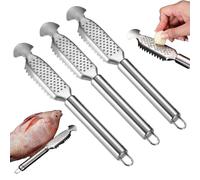 9 Inch 2-in-1 Stainless Steel Fish Scaler with Ginger Garlic Grater Plate, Hanging Handle Tool for Easy Descaling and Cleaning, Kitchen Use for Home Cooks (3 Pcs A)
