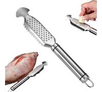 9 Inch 2-in-1 Stainless Steel Fish Scaler with Ginger Garlic Grater Plate, Hanging Handle Tool for Easy Descaling and Cleaning, Kitchen Use for Home Cooks (1 Pc B)
