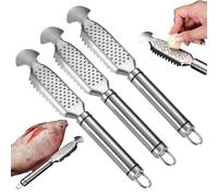 9 Inch 2-in-1 Stainless Steel Fish Scaler with Ginger Garlic Grater Plate, Hanging Handle Tool for Easy Descaling and Cleaning, Kitchen Use for Home Cooks (3 Pcs B)